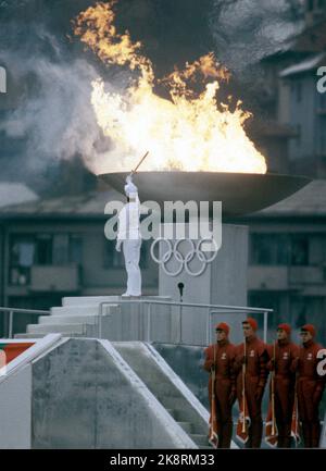 Sarajevo, Yugoslavia 1984-02. The Olympic Winter Games 1984. The picture: the ignition of the Olympic fire. The Olympic rings. Kosvo Stadium February 8, 1984. Photo: Erik Thorberg / NTB Stock Photo