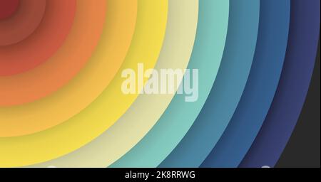 wide colorful abstract circular 70s retro style background, vector illustration Stock Vector