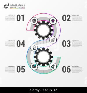 Infographic design template. Creative concept with 6 steps. Can be used for workflow layout, diagram, banner, webdesign. Vector illustration Stock Vector
