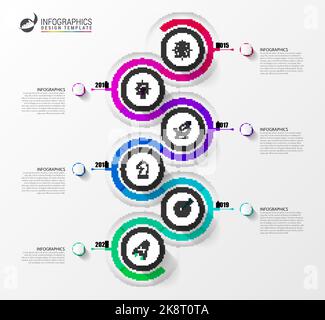 Infographic design template. Timeline concept with 6 steps. Can be used for workflow layout, diagram, banner, webdesign. Vector illustration Stock Vector