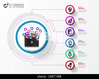 Infographic design template. Creative concept with 6 steps. Can be used for workflow layout, diagram, banner, webdesign. Vector illustration Stock Vector
