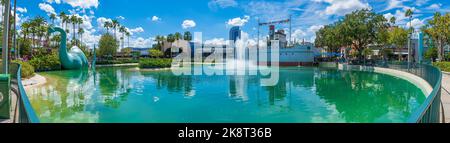 Panorama of Echo Lake at Hollywood Studios - Walt Disney World Resort, Lake Buena Vista, Florida, USA Stock Photo