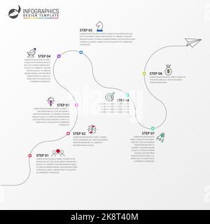 Infographic design template. Timeline concept with 8 steps. Can be used for workflow layout, diagram, banner, webdesign. Vector illustration Stock Vector