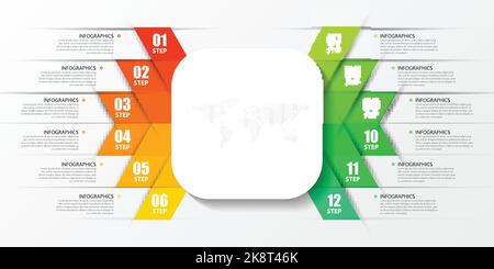 Infographic design template. Creative concept with 12 steps. Can be used for workflow layout, diagram, banner, webdesign. Vector illustration Stock Vector