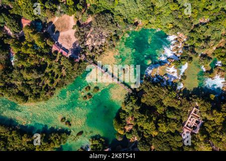 Aerial top down view about Krka National Park, Croatia. Stock Photo