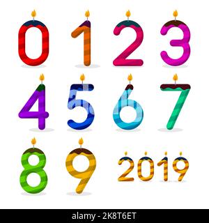 Happy Birthday. Set of numbers with candles. Vector illustration Stock Vector