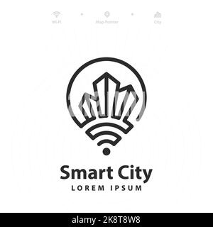 Smart city symbol. Real estate. Digital town. Vector illustration Stock Vector