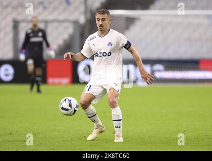 Valentin Rongier of Marseille during the French championship Ligue 1 football match between Olympique de Marseille (OM) and RC Lens (RCL) on October 22, 2022 at Velodrome stadium in Marseille, France - Photo: Jean Catuffe/DPPI/LiveMedia Stock Photo