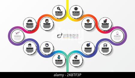 Infographic design template. Creative concept with 14 steps. Can be used for workflow layout, diagram, banner, webdesign. Vector illustration Stock Vector