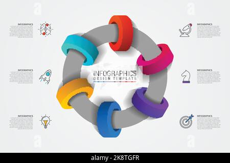 Infographic design template. Creative concept with 6 steps. Can be used for workflow layout, diagram, banner, webdesign. Vector illustration Stock Vector