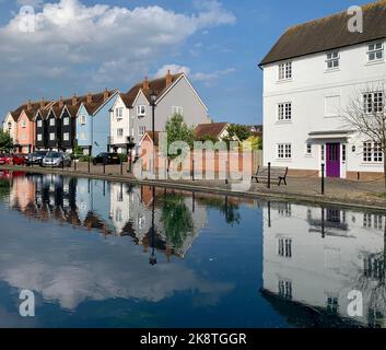 The stylish modern houses on the waterfront in Wivenhoe, Essex, UK Stock Photo