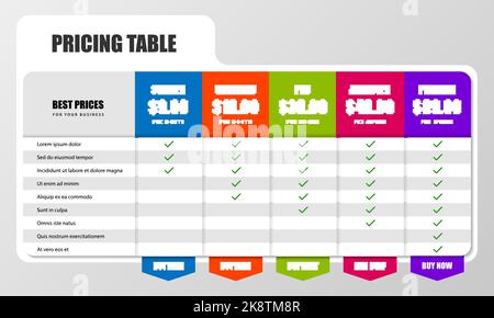 Infographic design template. Pricing table concept. Can be used for workflow layout, diagram, banner, webdesign. Vector illustration Stock Vector