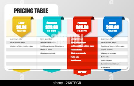 Infographic design template. Pricing table concept. Can be used for workflow layout, diagram, banner, webdesign. Vector illustration Stock Vector