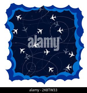 Planes on blue background. Pattern with airplanes. Vector illustration Stock Vector