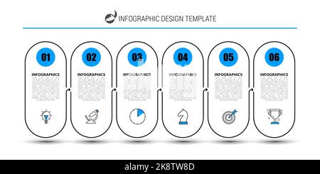 Infographic design template. Creative concept with 6 steps. Can be used for workflow layout, diagram, banner, webdesign. Vector illustration Stock Vector
