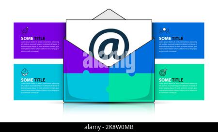 Infographic template with icons and 4 options or steps. Mail. Can be used for workflow layout, diagram, banner, webdesign. Vector illustration Stock Vector