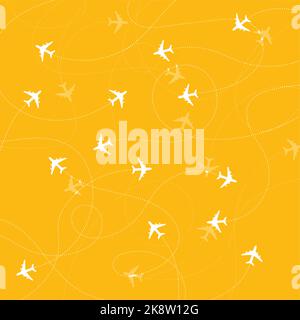 Planes on yellow background. Pattern with airplanes. Vector illustration Stock Vector