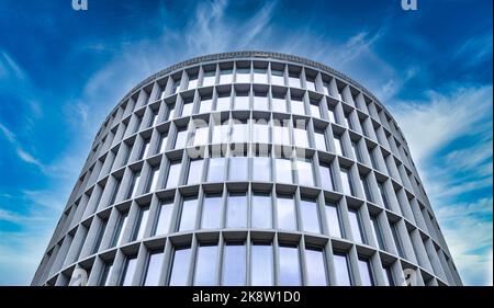 Office tower in the old part of Poznan, Poland. Bałtyk office tower. Stock Photo