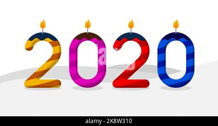 Burning Birthday Candles On A white Background - 2020. Vector illustration Stock Vector