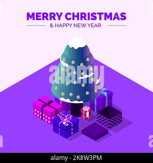 Merry Christmas and Happy New Year. Creative isometric vector. Illustration Stock Vector