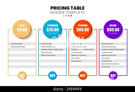 Infographic design template. Pricing table concept. Can be used for workflow layout, diagram, banner, webdesign. Vector illustration Stock Vector