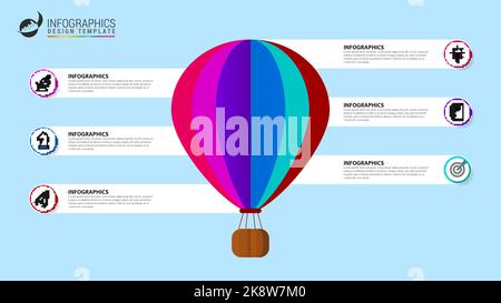 Infographic design template. Creative concept with 6 steps. Can be used for workflow layout, diagram, banner, webdesign. Vector illustration Stock Vector