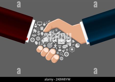 Handshake of business partners. One hand with icons. Vector illustration Stock Vector