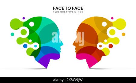 Face to face. Two creative minds. Vector illustration Stock Vector
