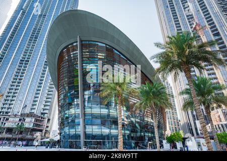 Dubai, UAE - October 2022: Dubai Opera, a multi-format, performing arts centre, which is located within The Opera District in Downtown Dubai. Stock Photo