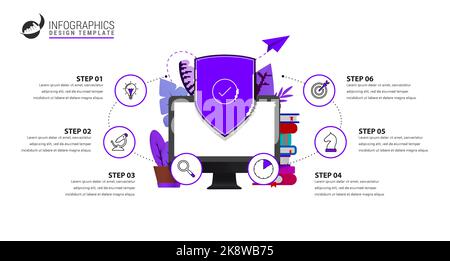 Infographic design template. Creative concept with 6 steps. Can be used for workflow layout, diagram, banner, webdesign. Vector illustration Stock Vector