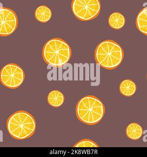 Handdrawn fruit seamless patter with orange, vector illustration, on blue background Stock Vector
