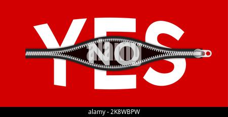 Yes no. Open zipper concept with text. Vector illustration Stock Vector