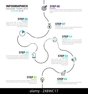 Infographic design template. Timeline concept with 8 steps. Can be used for workflow layout, diagram, banner, webdesign. Vector illustration Stock Vector