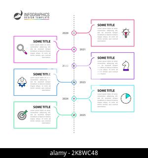 Infographic design template. Timeline concept with 6 steps. Can be used for workflow layout, diagram, banner, webdesign. Vector illustration Stock Vector