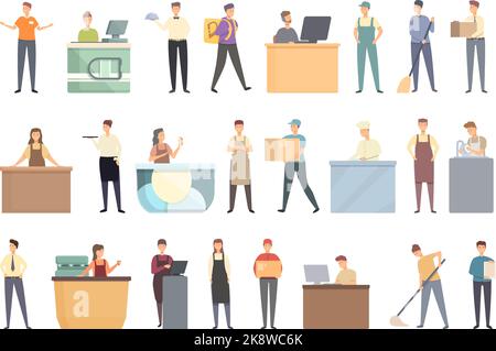 https://l450v.alamy.com/450v/2k8wc6k/teenagers-first-job-icons-set-cartoon-vector-school-girl-garden-car-2k8wc6k.jpg