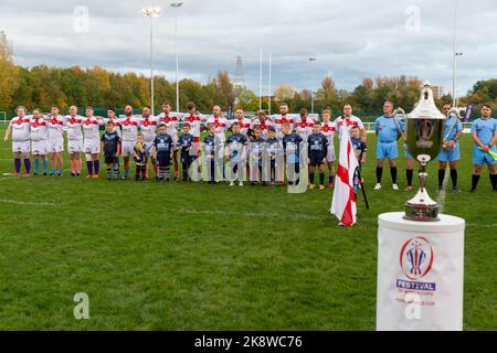 Physical Disability Rugby League World Cup at Victoria Park. National anthems as England played Australia Stock Photo