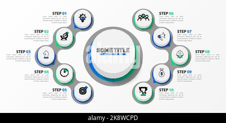 Infographic design template. Creative concept with 10 steps. Can be used for workflow layout, diagram, banner, webdesign. Vector illustration Stock Vector