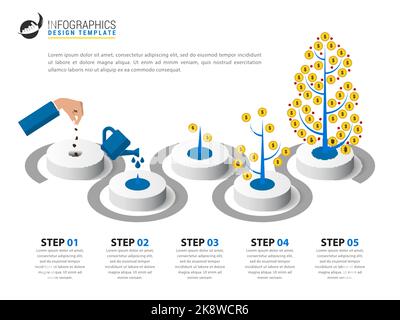 Infographic design template. Creative concept with 5 steps. Can be used for workflow layout, diagram, banner, webdesign. Vector illustration Stock Vector