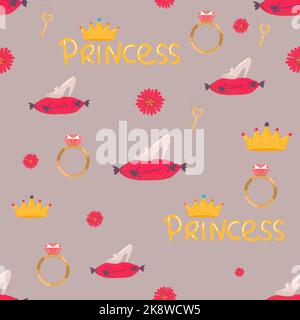 vector abstract seamless pattern. Simple Little Princess concept for girl. Fill drawing illustration. Cute childish fabric background. Print art graph Stock Vector