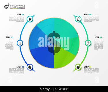 Infographic design template. Creative concept with 6 steps. Can be used for workflow layout, diagram, banner, webdesign. Vector illustration Stock Vector