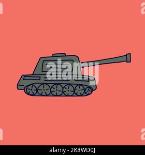tank is drawn by a child on an orange background Stock Vector