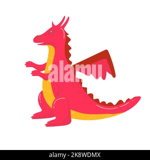Set of flying and fire-breathing magic dragons out of fairy tales. Scary legendary creatures with wings and fire with smoke out of the mouth, characte Stock Vector