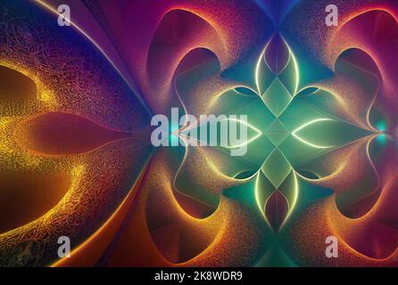 Fractal geometric shape with detailed structure, an illustration of the pattern complexity with infinite depth and complexity. Brightly colored and li Stock Photo