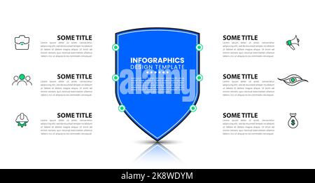 Infographic design template with security shield. Creative concept with 6 steps. Can be used for workflow layout, diagram, banner, webdesign. Vector i Stock Vector