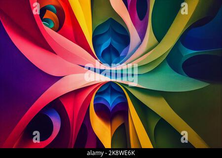 Fractal geometric shape with detailed structure, an illustration of the pattern complexity with infinite depth and complexity. The colors of the rainb Stock Photo