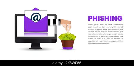 Internet phishing and hacking concept. Cyber attack. Vector illustration Stock Vector