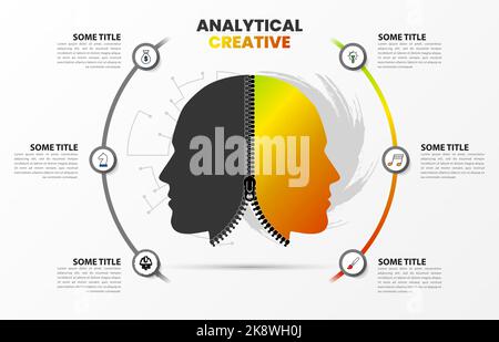 Infographic design template. Creative concept with two face. Can be used for workflow layout, diagram, banner, webdesign. Vector illustration Stock Vector