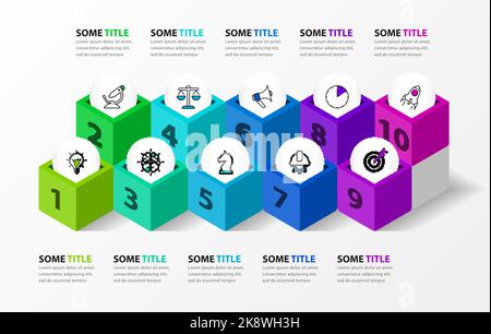 Infographic design template. Creative concept with 10 steps. Can be used for workflow layout, diagram, banner, webdesign. Vector illustration Stock Vector