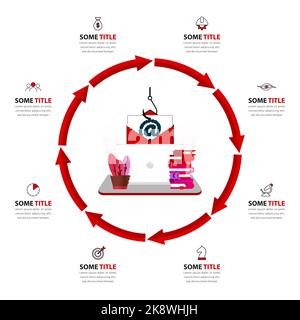 Infographic design template. Phishing concept with 8 steps. Can be used for workflow layout, diagram, banner, webdesign. Vector illustration Stock Vector