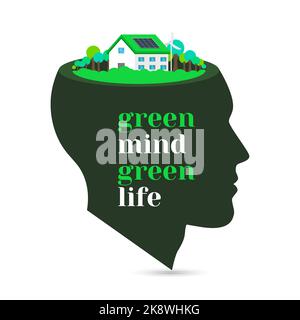 Green mind, green life. Green house. Vector illustration Stock Vector